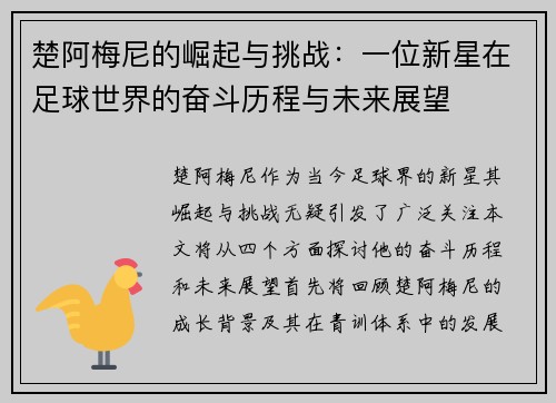 楚阿梅尼的崛起与挑战：一位新星在足球世界的奋斗历程与未来展望
