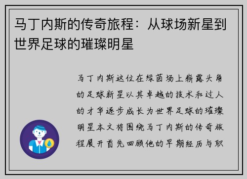 马丁内斯的传奇旅程：从球场新星到世界足球的璀璨明星